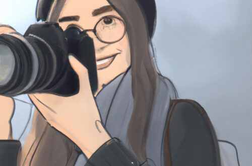 Frau mit Kamera und die Gelegenheit abwartet ein Foto in ihrer Nähe zu machen