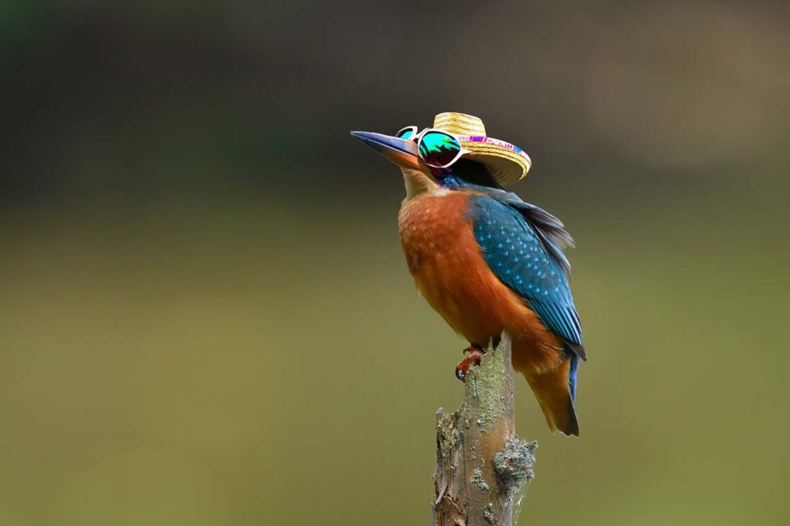 dobe Firefly AI Bild, ein Eisvogel mit Sonnenbrille und Hut